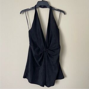 SUGAR LIPS Romper Womens Extra Small Black Halter Knot Front Sleeveless VNeck